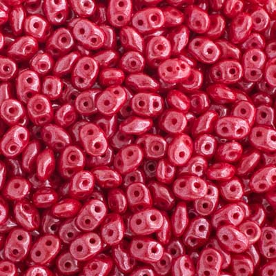 Matubo Czech Superduo 2-Hole 100g Opaque Coral Red/ White Luster 93200-14400 image