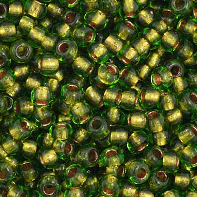 Czech Seed Bead 11/0 Vial Transparent Green Copperlined apx23g image