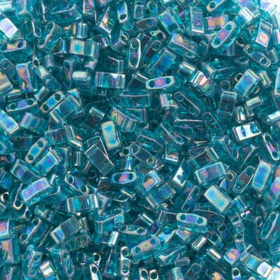 Miyuki TILA Half Cut 5x2.3mm Turquoise Green Tr. AB Luster 2 Holes image