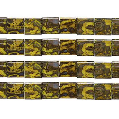 Miyuki TILA Beads 5x5mm 2 hole Yellow Brown w/Yellow Picasso Op. image