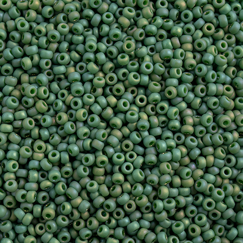 Miyuki Seed Bead 11/0 apx 22g Frosted Glazed/ Rainbow Green Pine Matte AB image
