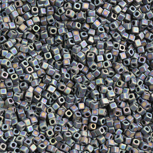 Miyuki Square/Cube Beads 1.8mm apx 20g Black Grey Opaque AB Matte image