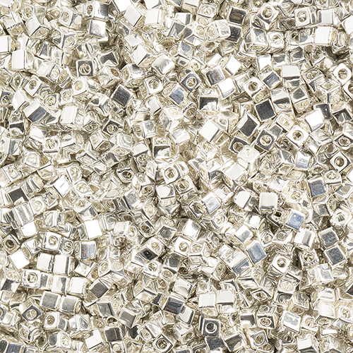 Miyuki Square/Cube Beads 1.8mm apx 20g Gloss Silver Galvanized image
