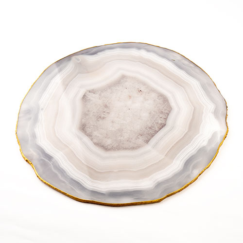 Home Decor - Wood Tray 15.5in Faux Agate Pattern with Gold Edge image